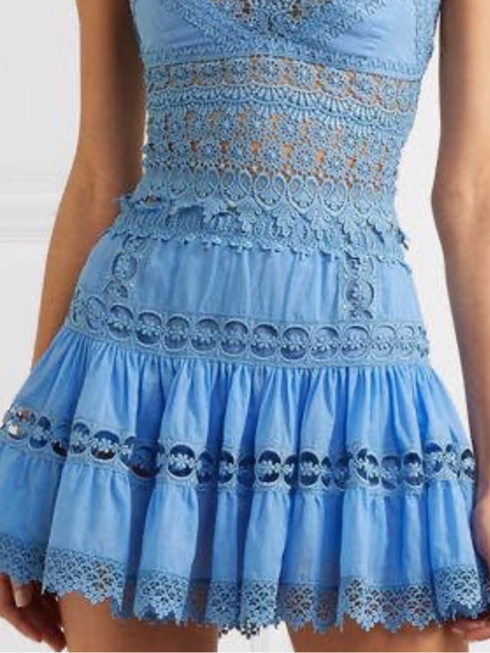 Charo Ruiz Ibiza Blue Lace Tier Greta Mini Skirt Size S